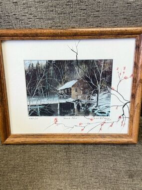Framed Winter Kerr’s Mill Landscape Art signed C L Ayers dated 1999.